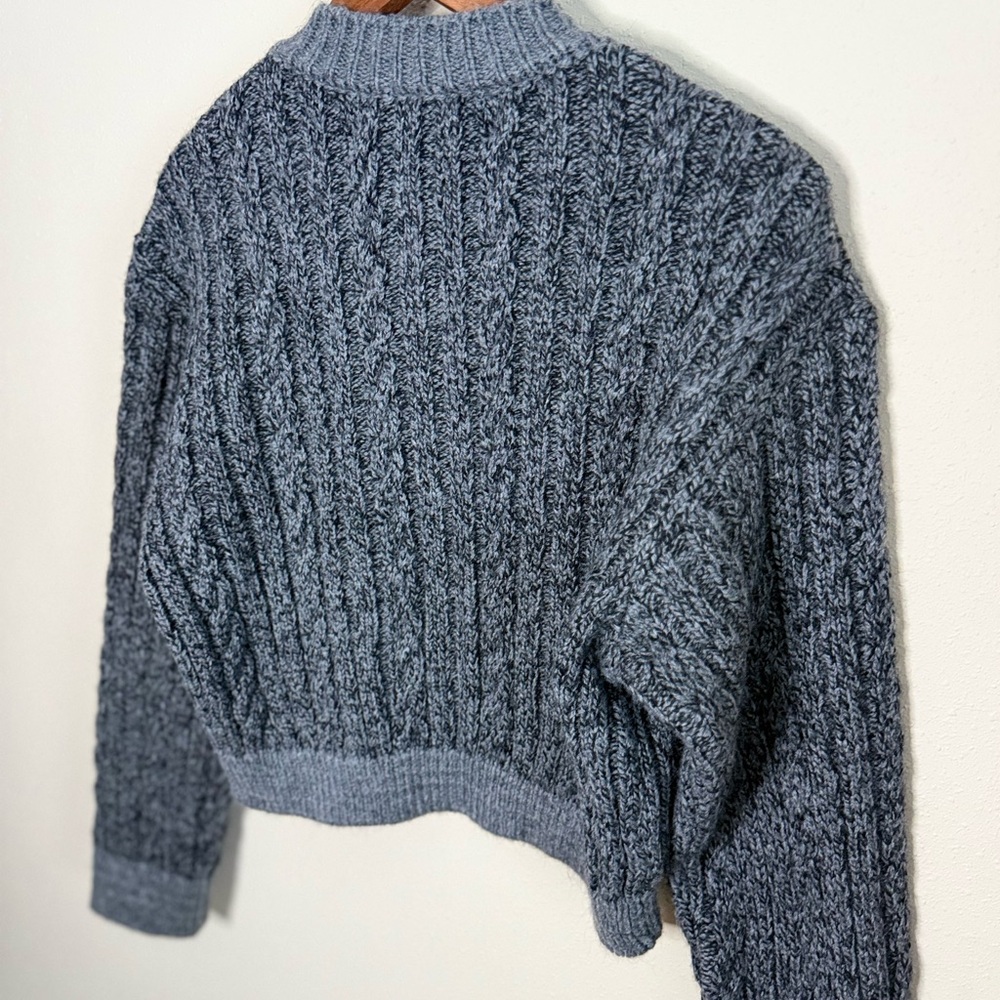 Mango MNG Cropped Ribbed Knit Cardigan Gray Button Front Medium - Picture 6 of 7